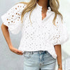 Hollowed-out Embroidery Lace Jacquard Blouse Women 2024 Spring Stand - EBOYGIFTS LLC women Attire 02-White-XL Hollowed-out Embroidery Lace Jacquard Blouse Women 2024 Spring Stand