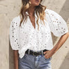 Hollowed-out Embroidery Lace Jacquard Blouse Women 2024 Spring Stand  