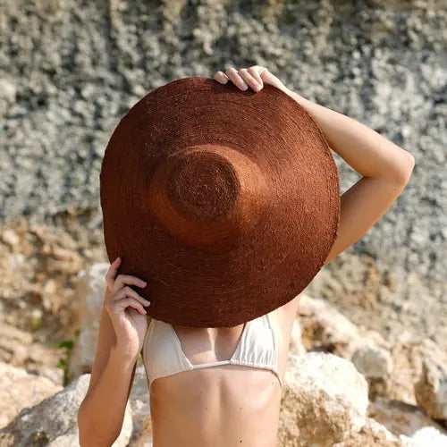 RIRI Jute Handwoven Straw Hat In Burnt Sienna  