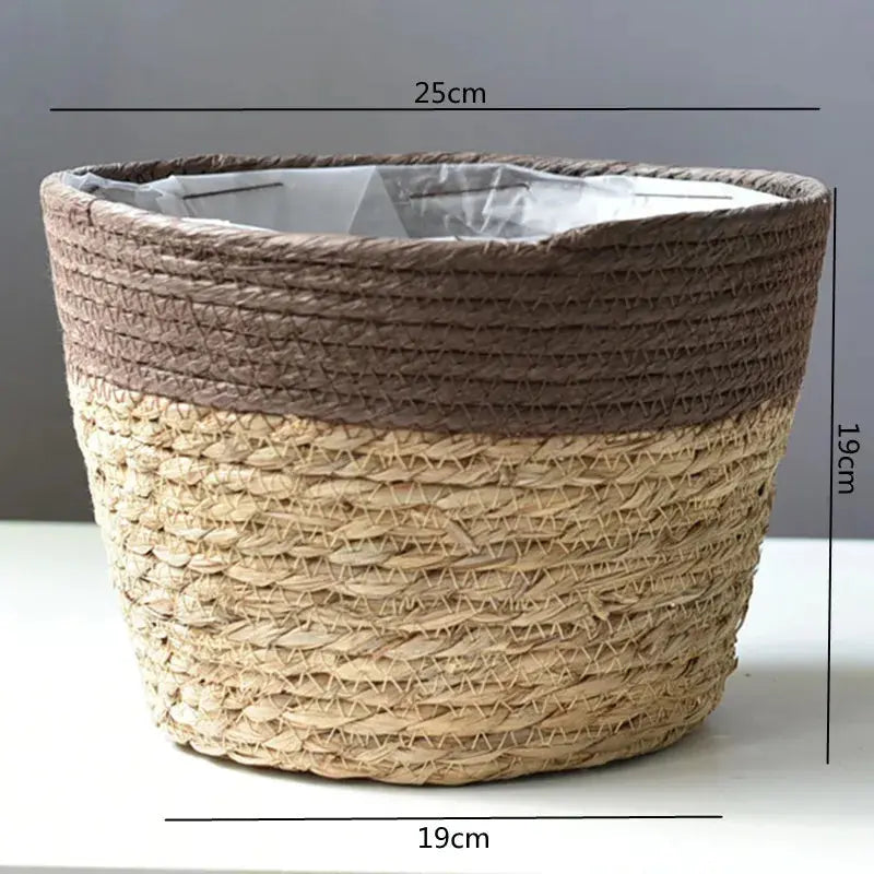 Straw Weaving Flower Plant Pot Basket Grass Planter Basket Indoor Outdoor Flower Pot Cover Plant Containers for Plantable Plants  