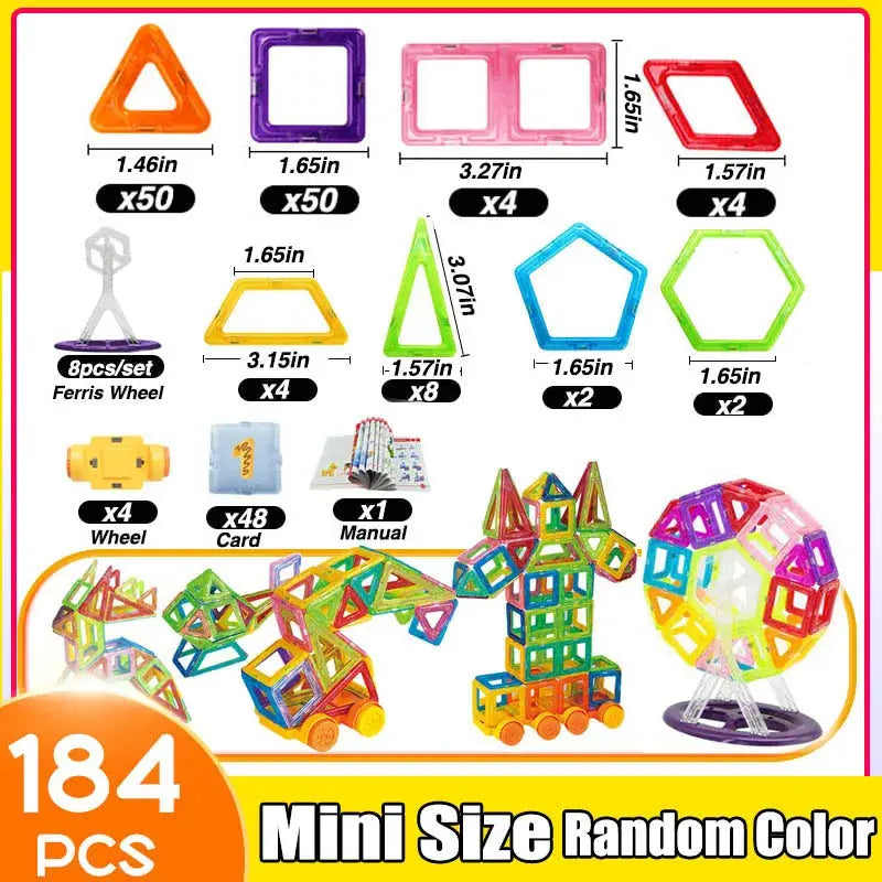 64-184Pcs Kids Magnetic Building Blocks Mini Size Magnet Toys for Boys Construction Set STEM Toy for Children Girls  