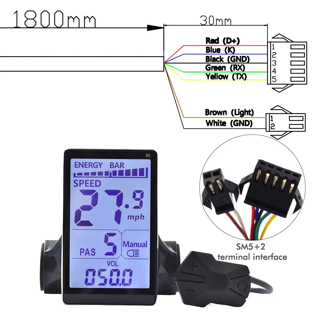 M5 24V 36V 48V Electric Bicycle Colorful Display E Scooter LCD Panel With USB UART For Mountain Electric Bike Parts (6PIN)  