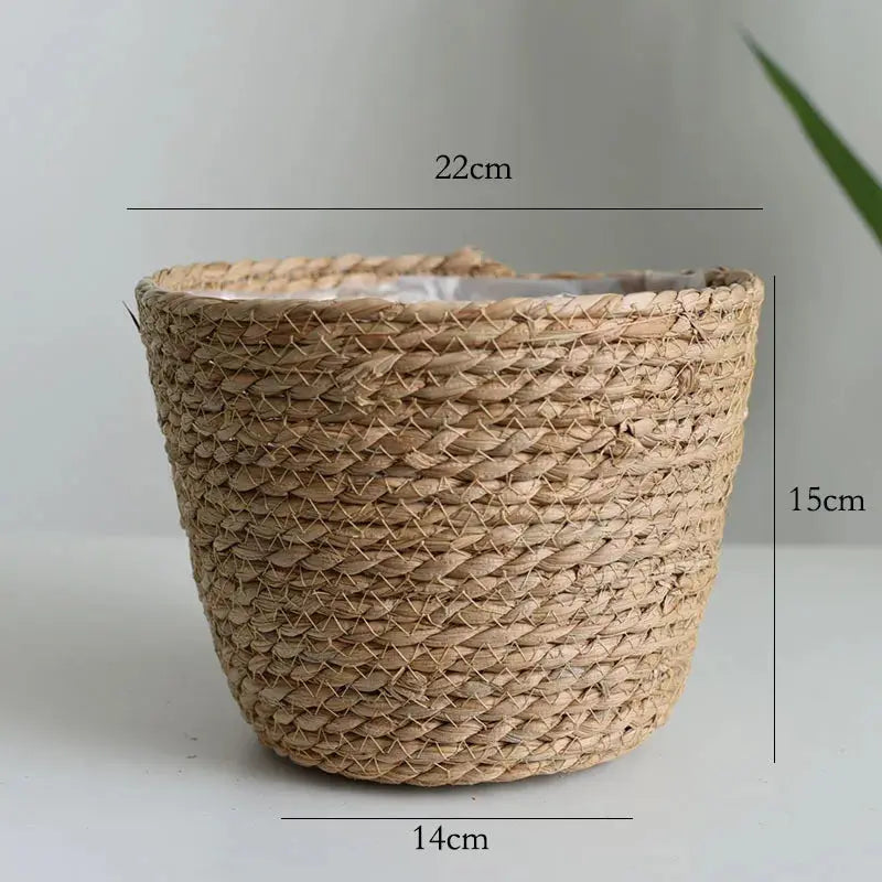 Straw Weaving Flower Plant Pot Basket Grass Planter Basket Indoor Outdoor Flower Pot Cover Plant Containers for Plantable Plants  