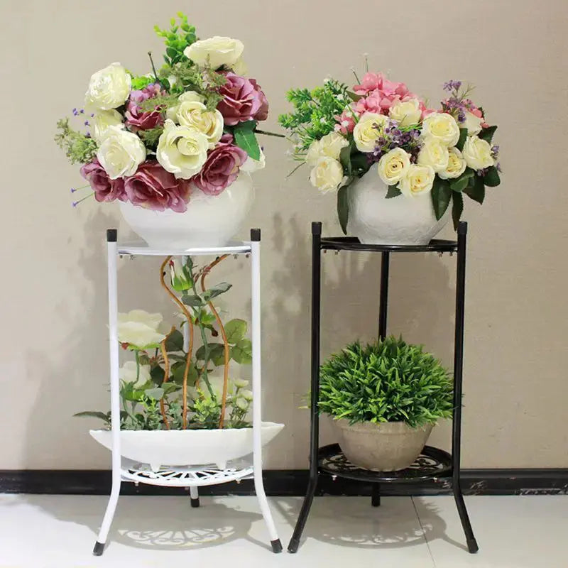 2-Tiered Tall Plant Stand Metal Plant Shelf Supports Rack for Indoor Outdoor Home Decoration Flower Pot Garden Decor  