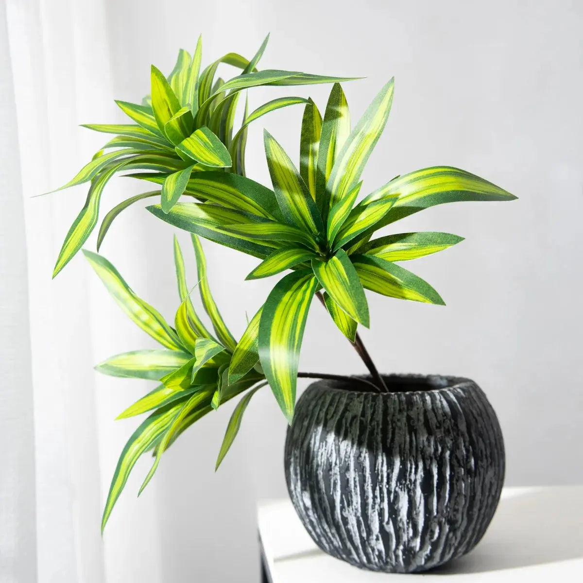 36cm 3 Heads Artificial Palm Tree Plastic Bamboo Branch Tropical Potted Plants Fake Grass For Home Desktop Plant Wall Decoration  