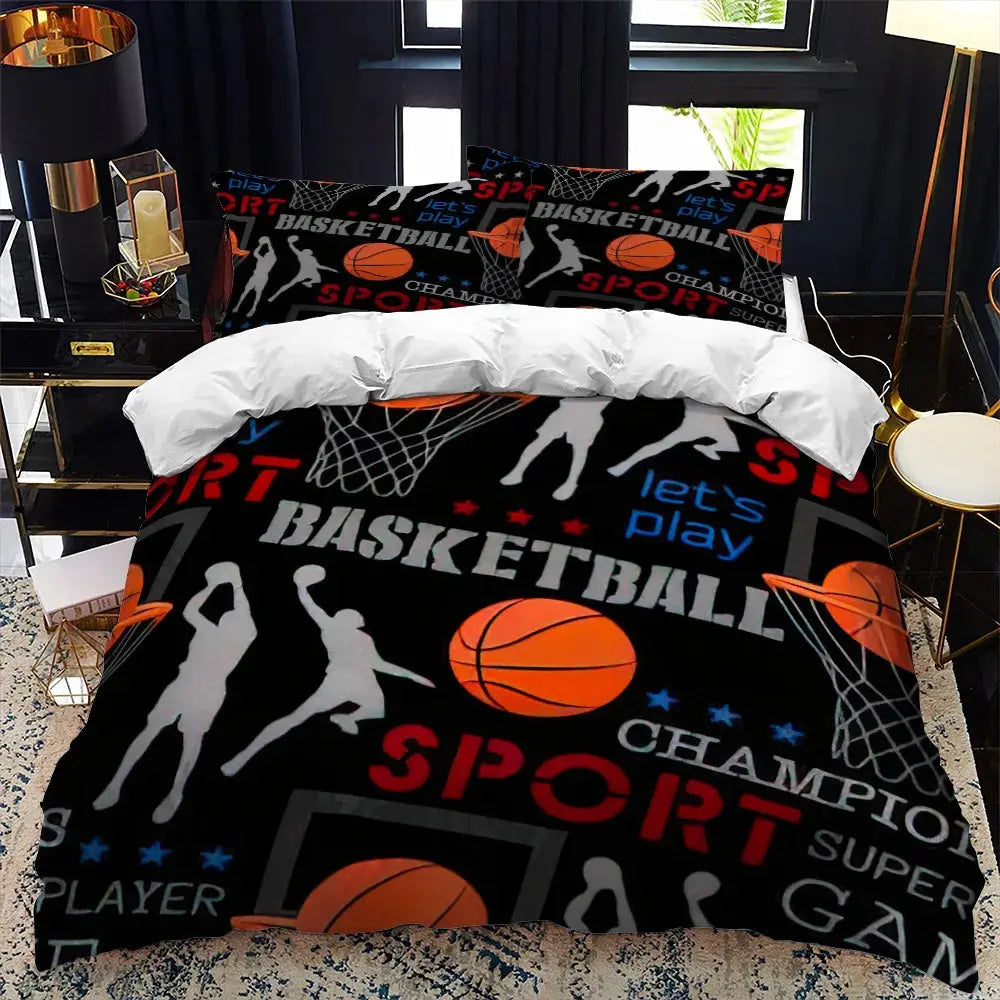 Kids Basketball Duvet Cover Set 3D King Queen Size Cool Sport Theme for Kids Children Teens Ball Gaming Polyester Bedding Set  