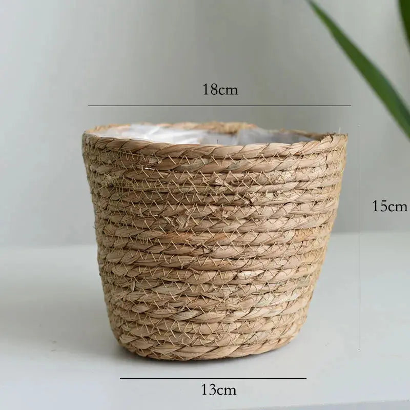 Straw Weaving Flower Plant Pot Basket Grass Planter Basket Indoor Outdoor Flower Pot Cover Plant Containers for Plantable Plants  