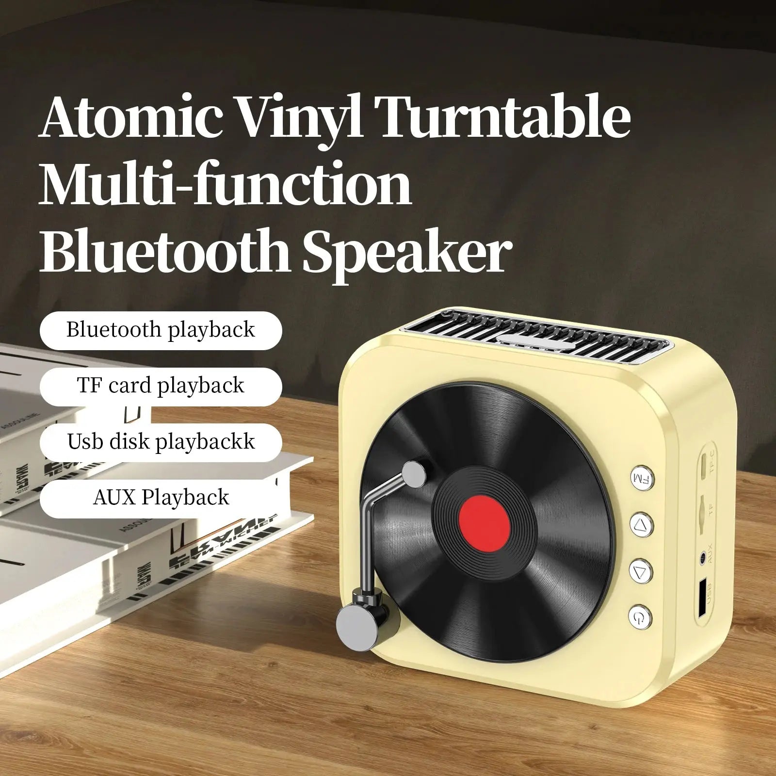 2024 New Retro Vinyl Wireless Bluetooth Speaker Alarm Clock Small Record Player Portable High-quality Audio Home Smart Stereo - eboygifts