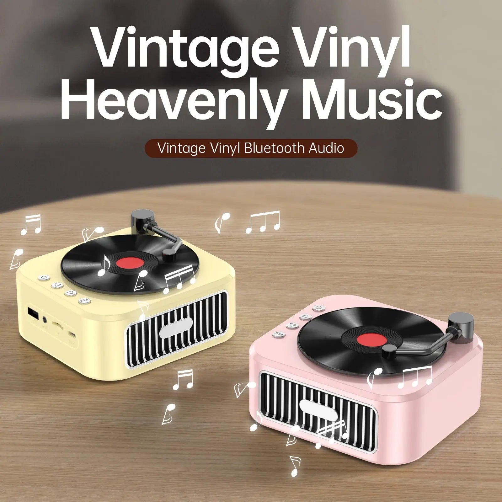 2024 New Retro Vinyl Wireless Bluetooth Speaker Alarm Clock Small Record Player Portable High-quality Audio Home Smart Stereo - eboygifts