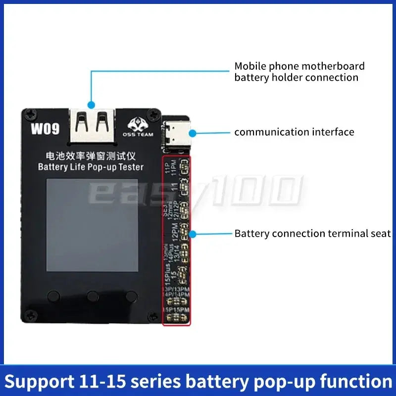 OSS W09 Pro V3 Battery Life Pop-up Tester for IPhone 11-15 Series Solve Phone Window Pop-up Modify Battery Efficiency easy100fix Store