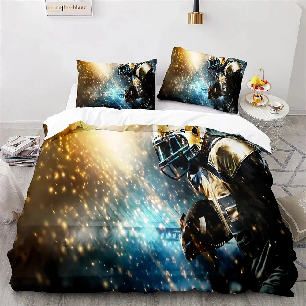 American Football Duvet Cover Set 3D Sports Rugby Player Polyester Comforter Cover for Men Teens Boy Kid Bedding Set King Queen  