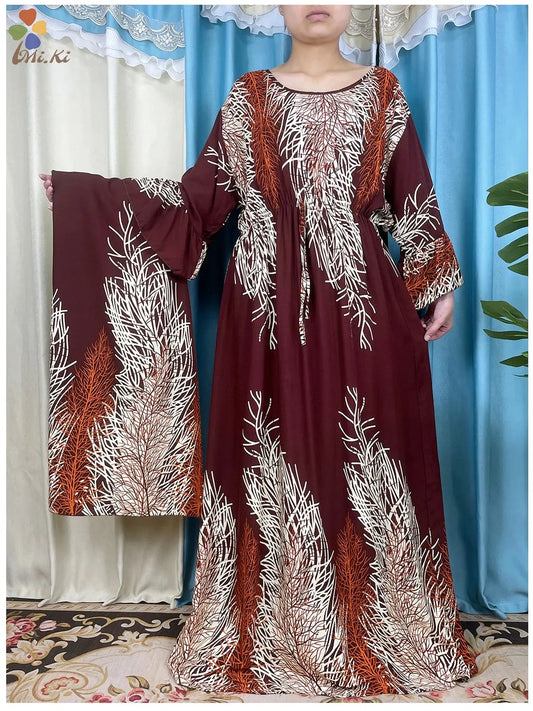Dashiki Long Sleeved Dress For New African Women Printed Cotton Loose Long Skirt Kaftan Long Skirt Islamic Women Summer Dress  