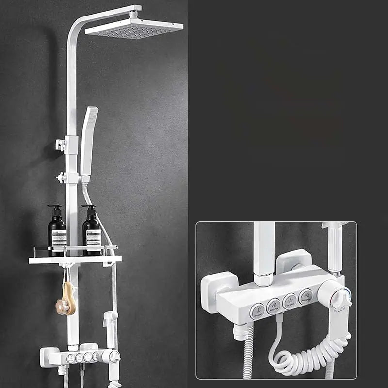 Hot and Cold Digital Shower Set Faucet Bathroom Shower System Black Gold Shower Faucet Square Shower Head  Bath Shower System  