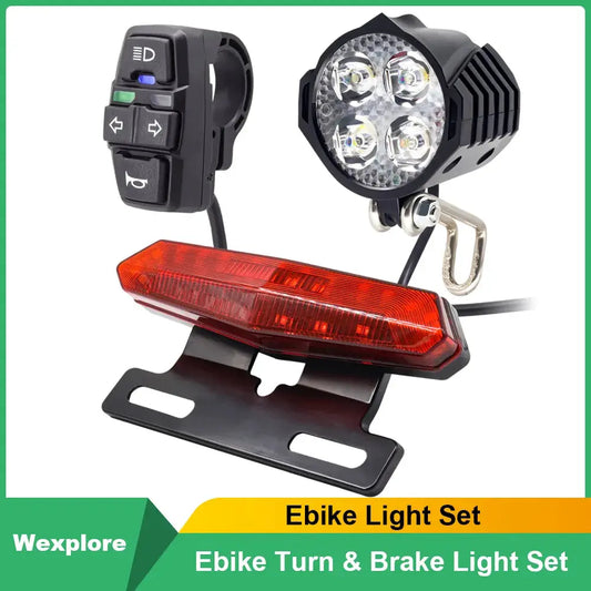 Ebike Front Brake Rear Light Set For 36V 48V Battery Contain Horn Headlight Switch And With Ebike Turn Functional Tail Light wexplore Official Store