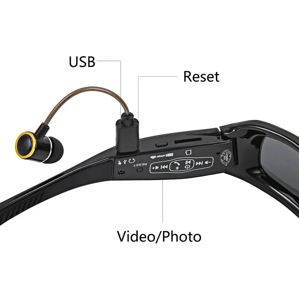 HD 1080P Mini Camcorder Glasses Camera With Bluetooth Headset Polarized Sunglasses Sports Camera Driving Cycling Video Recorder - eboygifts