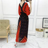 Casual Elegant Retro Bohemian National Style V-neck ElasticWaist Large Swing Printed Summer Long Skirt Woman Dress Clothes  