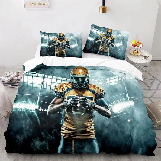 American Football Duvet Cover Set 3D Sports Rugby Player Polyester Comforter Cover for Men Teens Boy Kid Bedding Set King Queen  