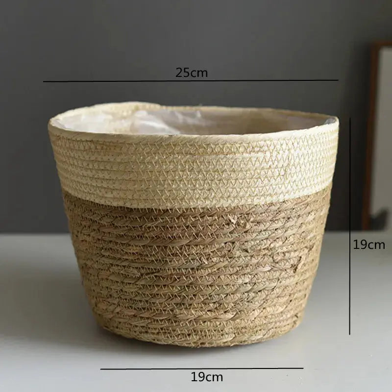 Straw Weaving Flower Plant Pot Basket Grass Planter Basket Indoor Outdoor Flower Pot Cover Plant Containers for Plantable Plants  