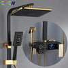 Hot and Cold Digital Shower Set Faucet Bathroom Shower System Black Gold Shower Faucet Square Shower HeadBath Shower System  