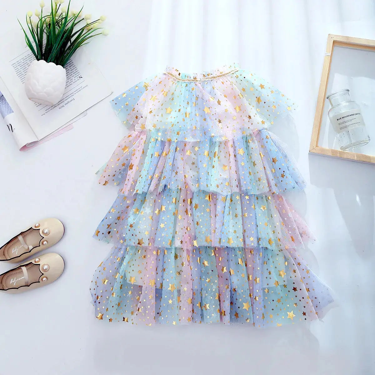 Girls Perform Sequin Rainbow Dress Children Princess Tutu Dress Summer Prom Mesh Dresses Kids Birthday Party School Casual Wear Kids Kingdom  EBOYGIFTS