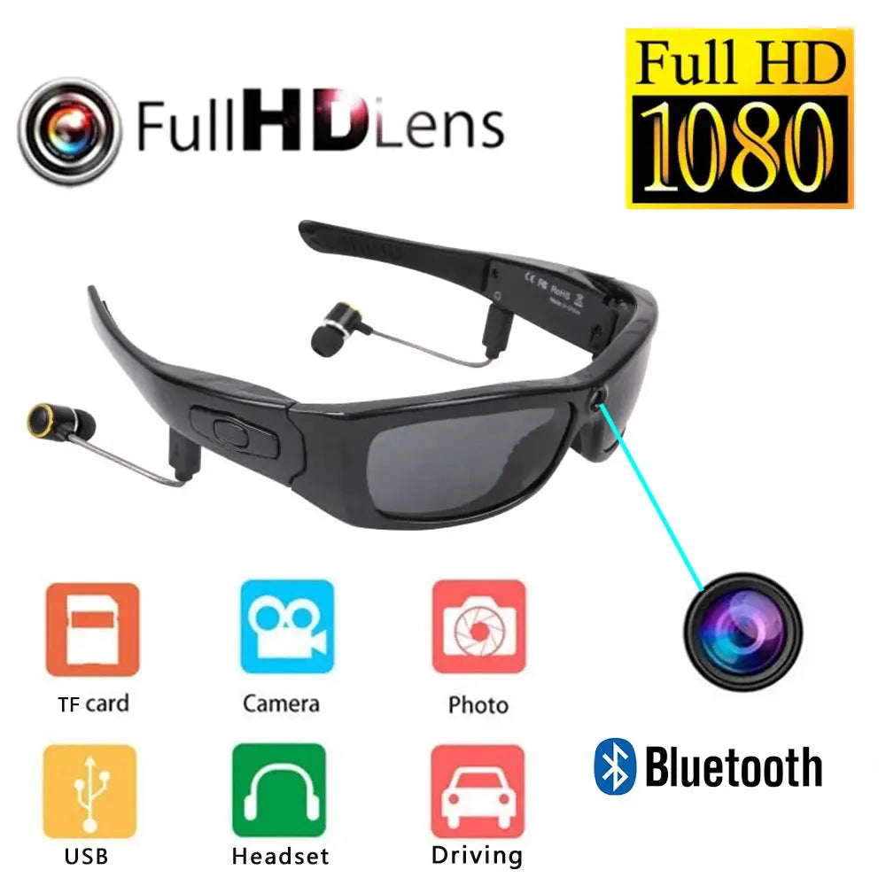 HD 1080P Mini Camcorder Glasses Camera With Bluetooth Headset Polarized Sunglasses Sports Camera Driving Cycling Video Recorder - eboygifts