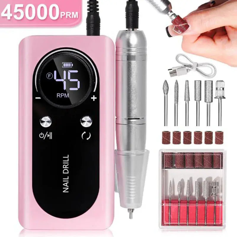 2024 Original 45000RPM Rechargeable Nail Drill Machine with LCD Low Noise Professional Nail Polish Sander Nails Accessories Set STRONG PRO Store