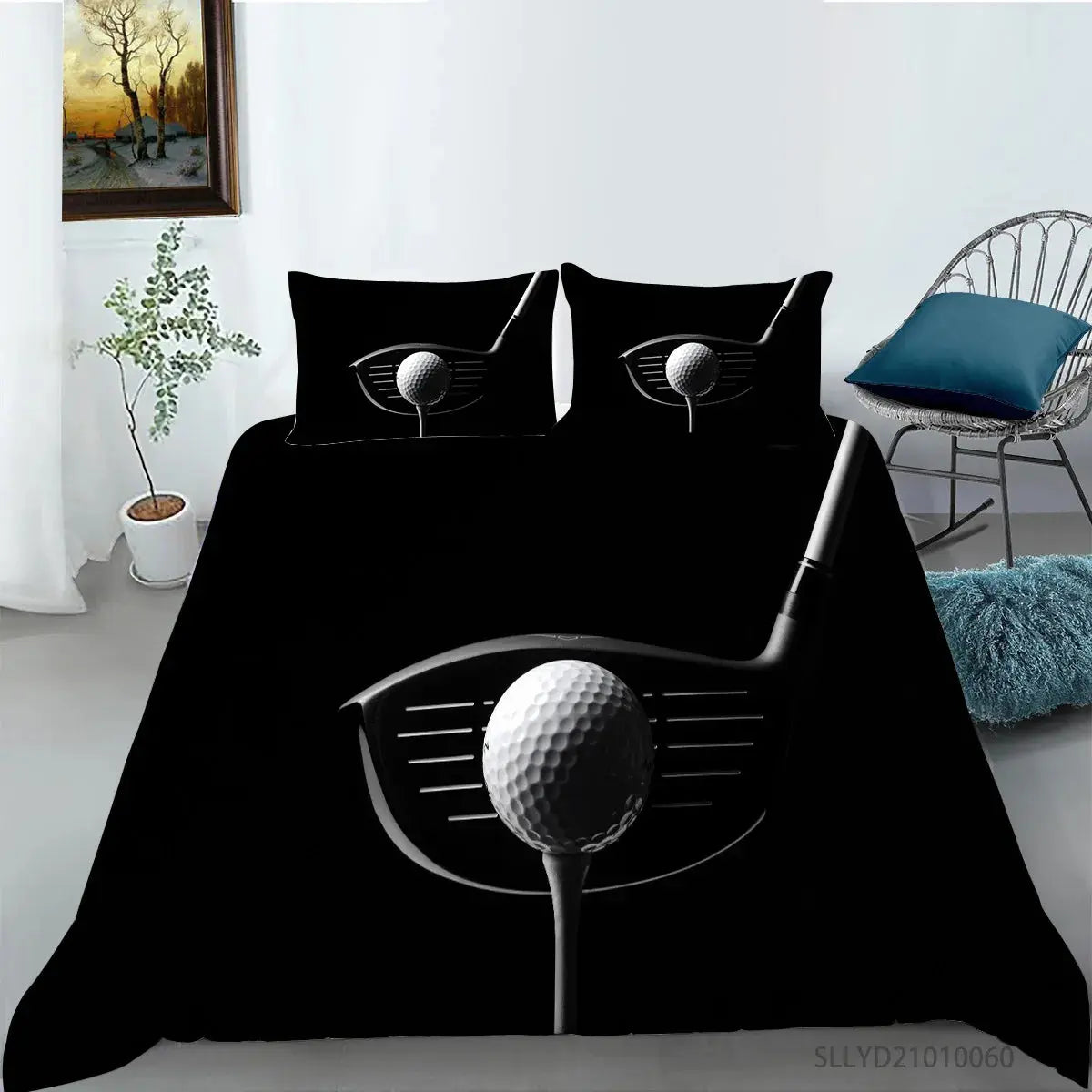 Golf Duvet Cover Set King Queen Ball Games Theme Bedding Set for Adult Men Sports Enthusiasts Green Grass Polyester.Quilt Cover  