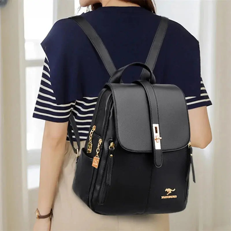 Luxury Women Leather Backpacks for Girls Sac A Dos Casual Daypack Black Vintage Backpack School Bags for Girls Mochila Rucksack KMFFLY Official Store  EBOYGIFTS