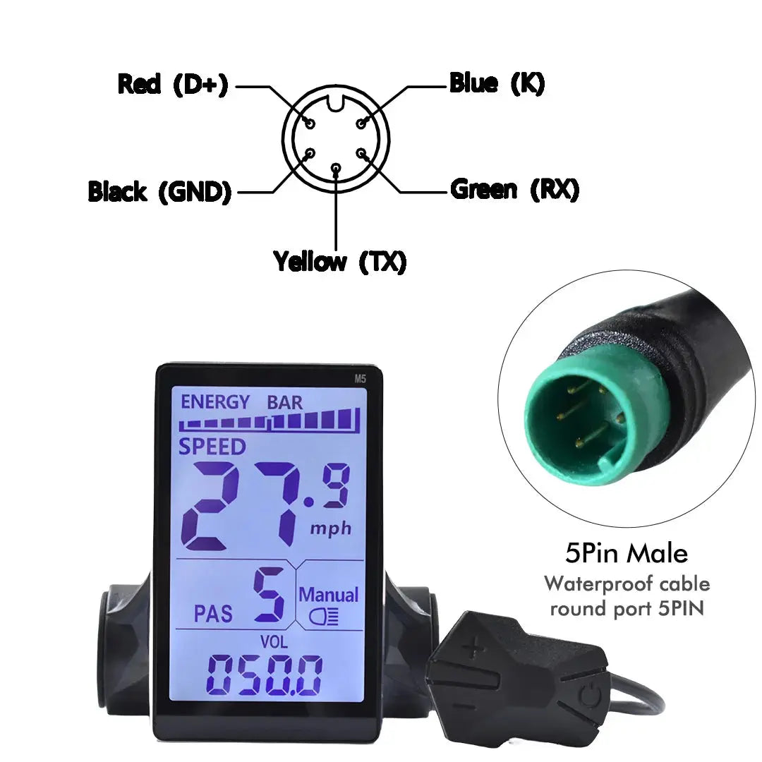 M5 24V 36V 48V Electric Bicycle Colorful Display E Scooter LCD Panel With USB UART For Mountain Electric Bike Parts (6PIN)  