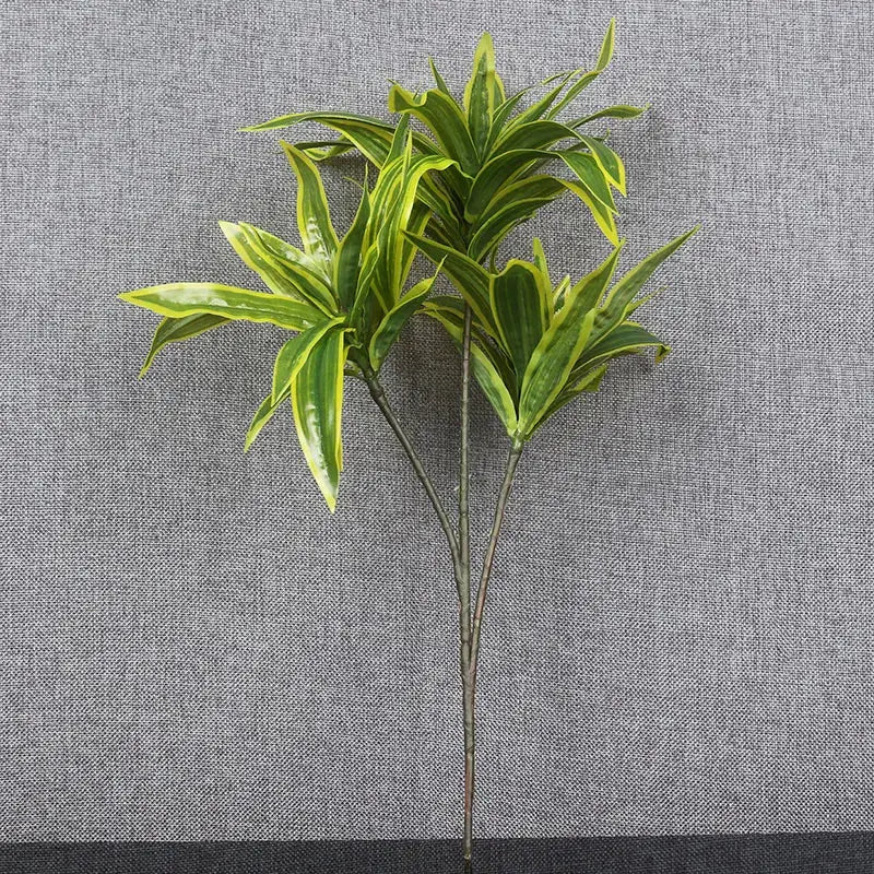 36cm 3 Heads Artificial Palm Tree Plastic Bamboo Branch Tropical Potted Plants Fake Grass For Home Desktop Plant Wall Decoration  