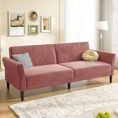 Modern Convertible Tufted Futon Sectional Velvet/Faux Leather Sofa Couch with Adjustable Back for Living Room Office Bedroom - eboygifts