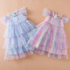 Girls Perform Sequin Rainbow Dress Children Princess Tutu Dress Summer Prom Mesh Dresses Kids Birthday Party School Casual Wear Kids Kingdom  EBOYGIFTS