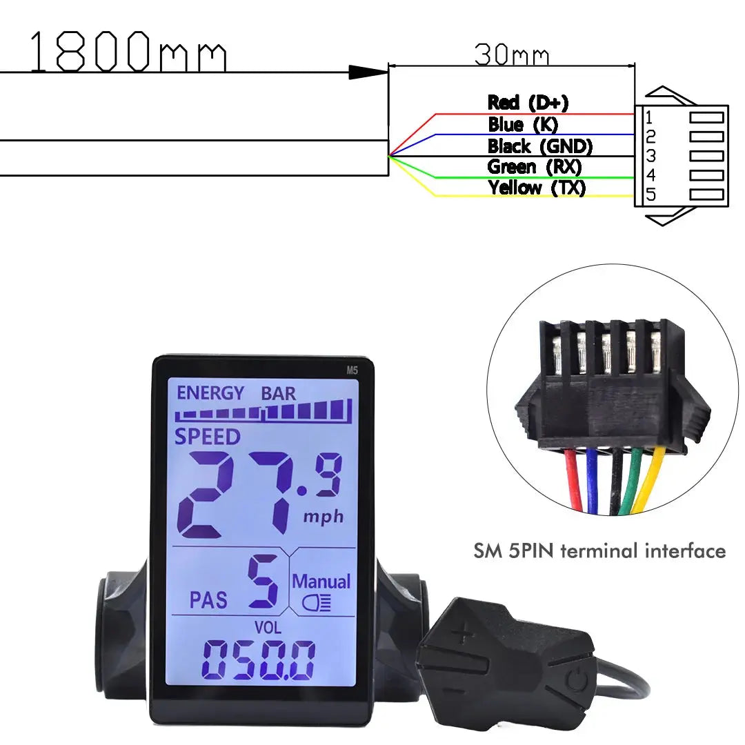 M5 24V 36V 48V Electric Bicycle Colorful Display E Scooter LCD Panel With USB UART For Mountain Electric Bike Parts (6PIN)  