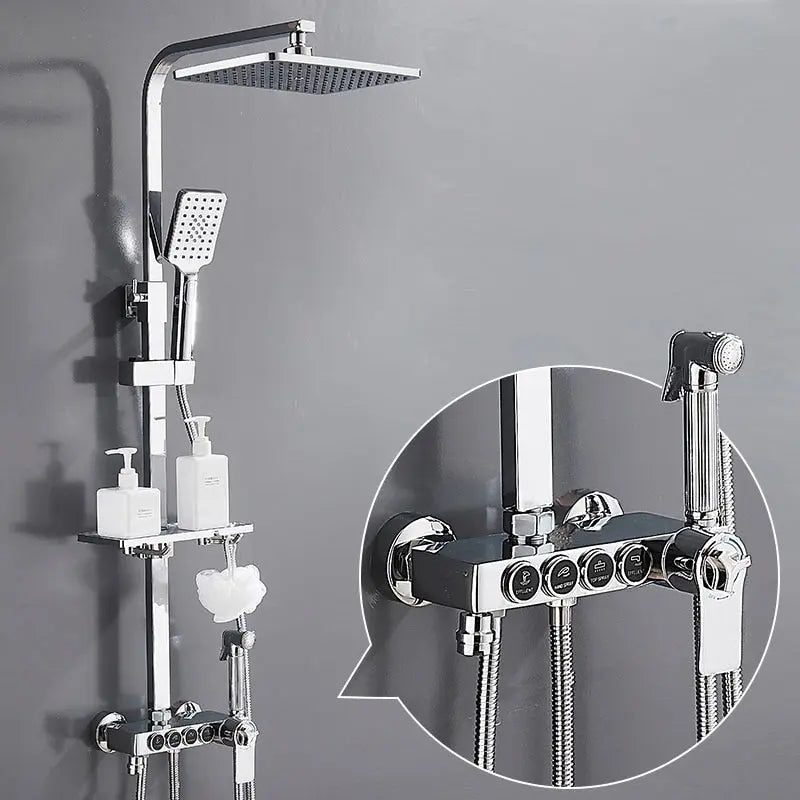 Hot and Cold Digital Shower Set Faucet Bathroom Shower System Black Gold Shower Faucet Square Shower Head  Bath Shower System  