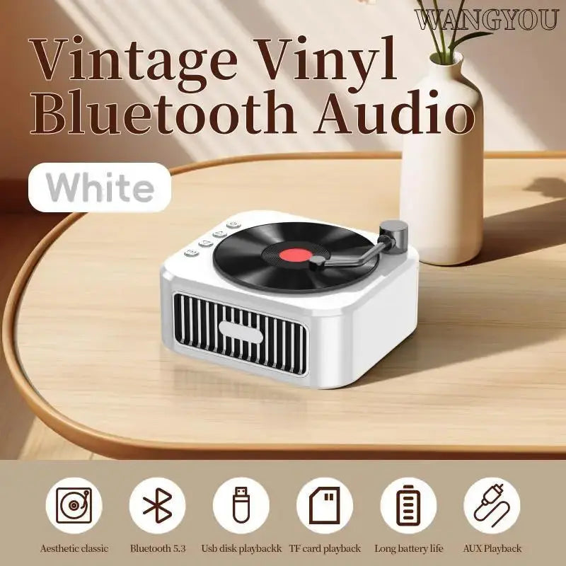 2024 New Retro Vinyl Wireless Bluetooth Speaker Alarm Clock Small Record Player Portable High-quality Audio Home Smart Stereo - eboygifts