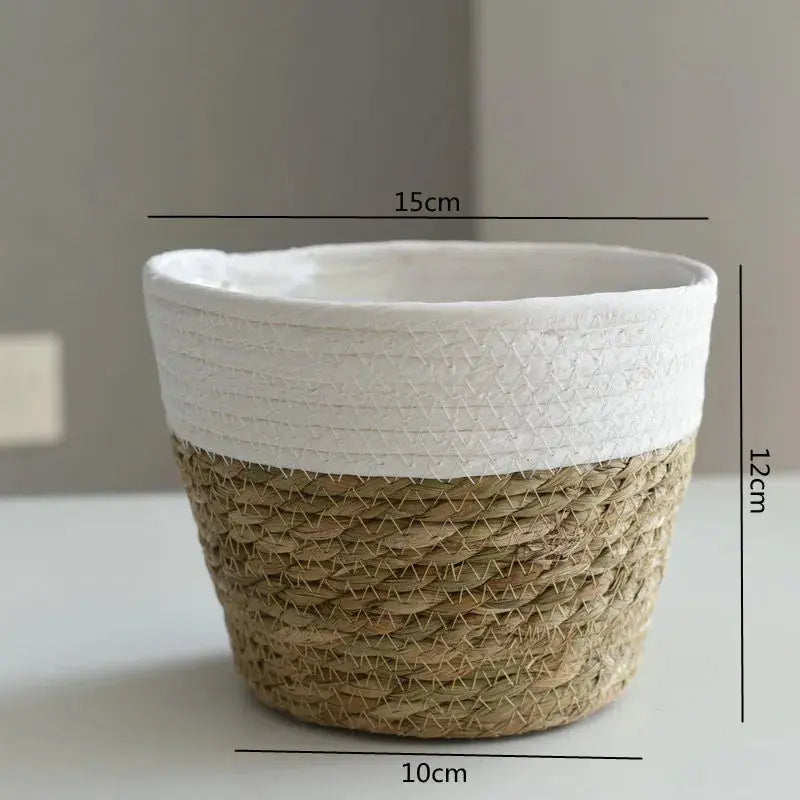 Straw Weaving Flower Plant Pot Basket Grass Planter Basket Indoor Outdoor Flower Pot Cover Plant Containers for Plantable Plants  