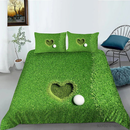 Golf Duvet Cover Set King Queen Ball Games Theme Bedding Set for Adult Men Sports Enthusiasts Green Grass Polyester.Quilt Cover  