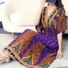 Casual Elegant Retro Bohemian National Style V-neck ElasticWaist Large Swing Printed Summer Long Skirt Woman Dress Clothes  