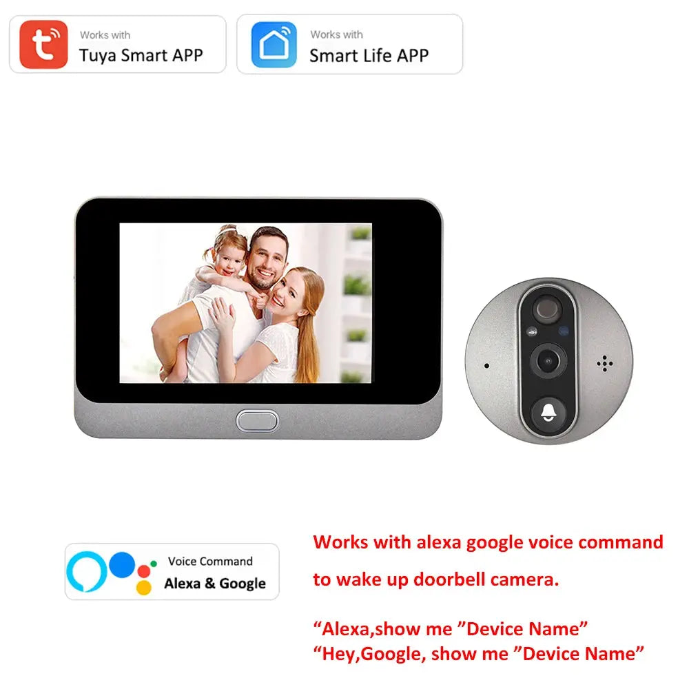 3MP Smart Life Tuya 1080P WiFi Door Bell Eye Peephole Camera 5000mAh Battery PIR Motion Detector IR Alexa Google Digital Viewer - eboygifts