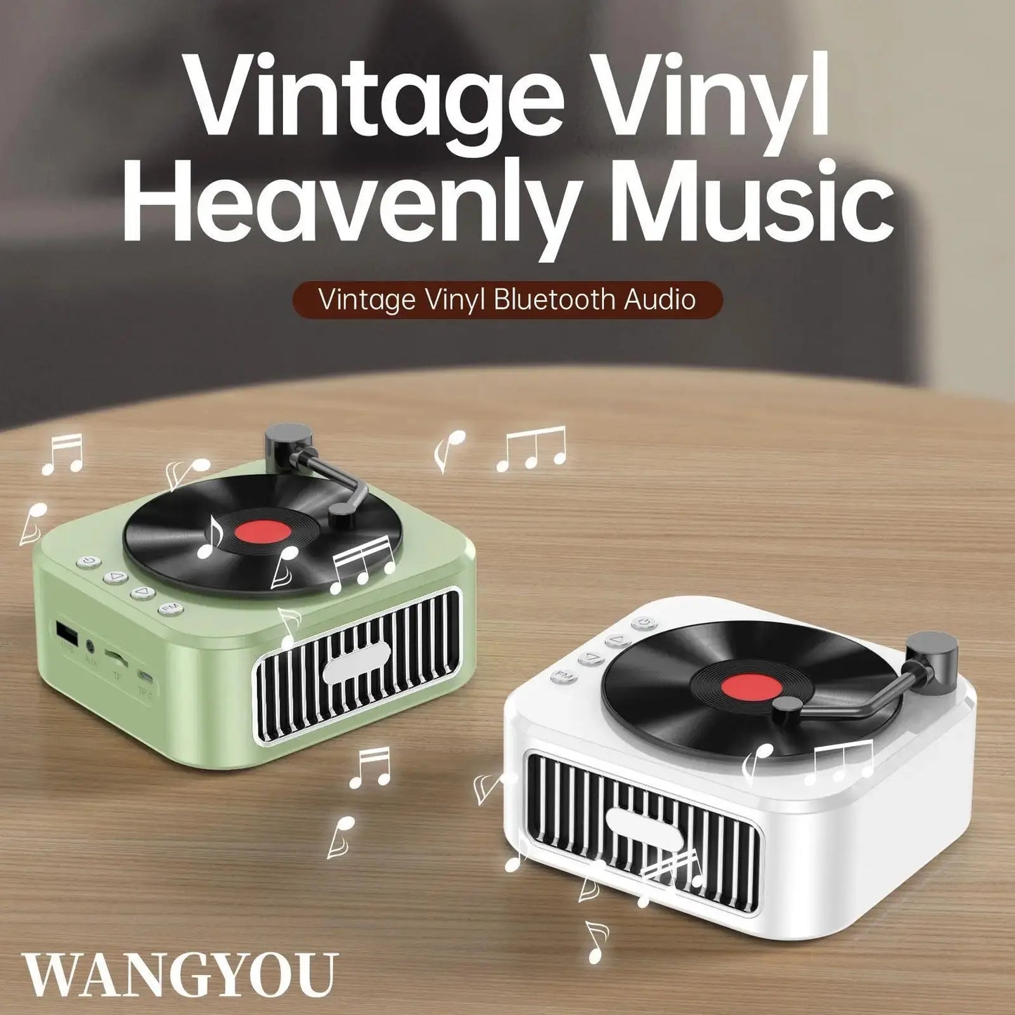 2024 New Retro Vinyl Wireless Bluetooth Speaker Alarm Clock Small Record Player Portable High-quality Audio Home Smart Stereo - eboygifts