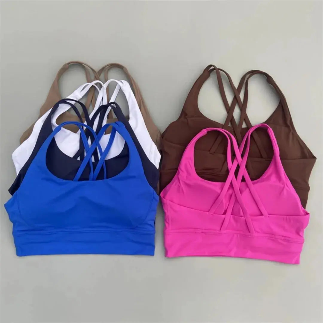 Solid Color Soft Cross Back Women Fitness Bra Tights Yoga Vest High Strength Shockproof Gym Sports Top Push Up With Chest Pad Shop1102472300 Store