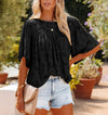 Loose Lace Half Sleeve O-neck Shirts Top - EBOYGIFTS LLC women Attire Black-L Loose Lace Half Sleeve O-neck Shirts Top