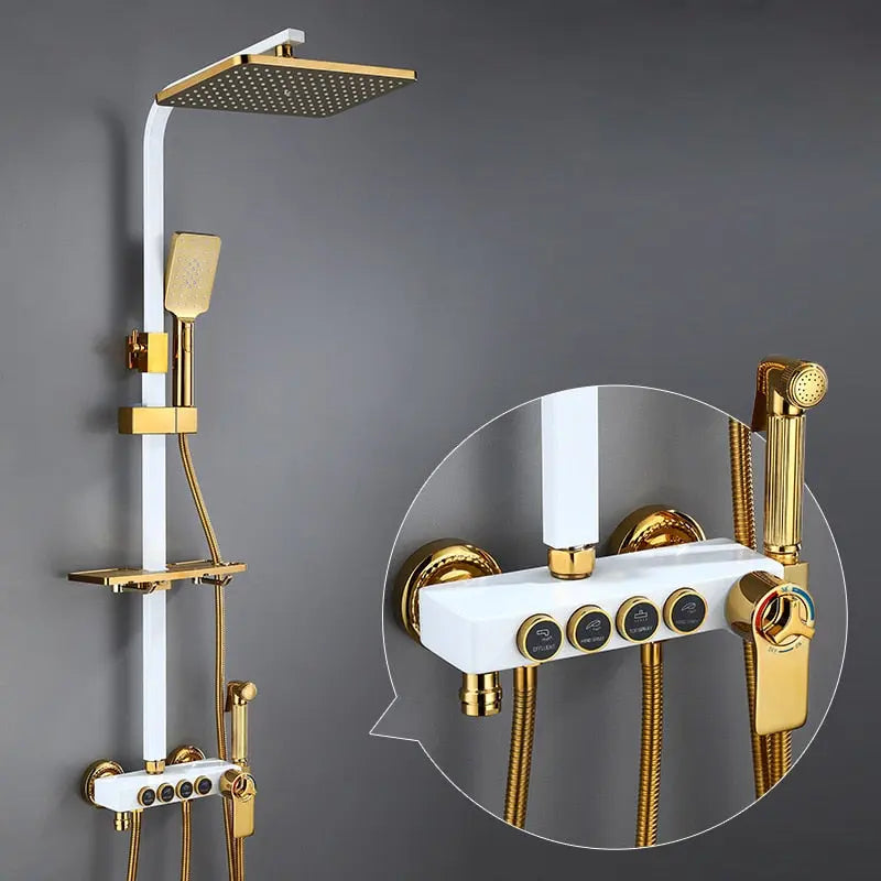 Hot and Cold Digital Shower Set Faucet Bathroom Shower System Black Gold Shower Faucet Square Shower Head  Bath Shower System  