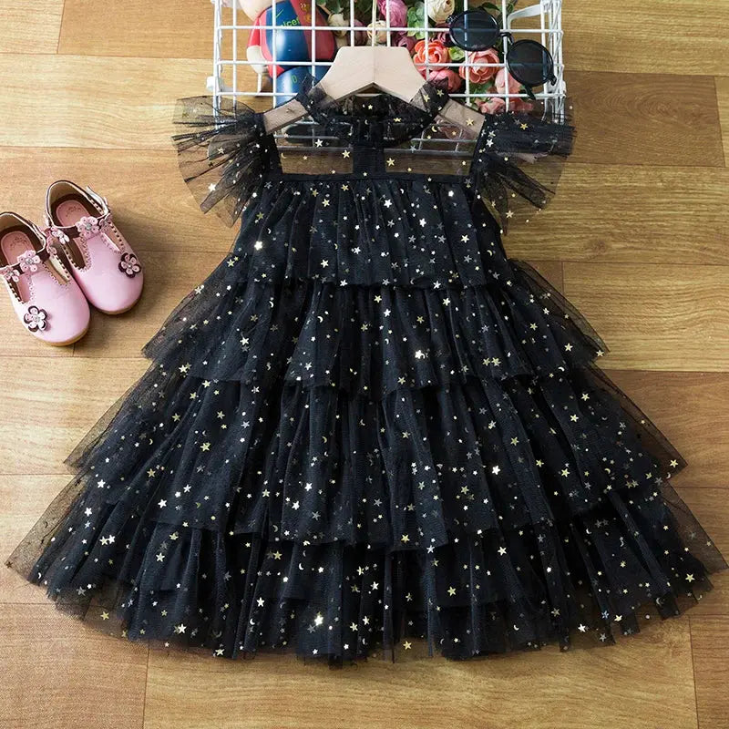 Girls Perform Sequin Rainbow Dress Children Princess Tutu Dress Summer Prom Mesh Dresses Kids Birthday Party School Casual Wear Kids Kingdom  EBOYGIFTS