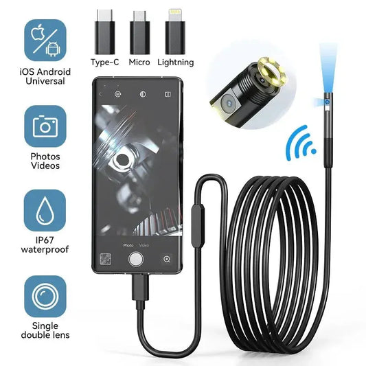 Single/Dual Lens Wifi Endoscope Camera Android Mini Car Inspection Camera for Iphone IOS Waterproof Pipeline Borescope Type C Cutesliving Store  EBOYGIFTS