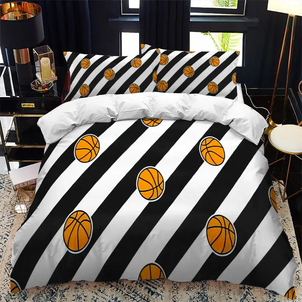 Kids Basketball Duvet Cover Set 3D King Queen Size Cool Sport Theme for Kids Children Teens Ball Gaming Polyester Bedding Set  