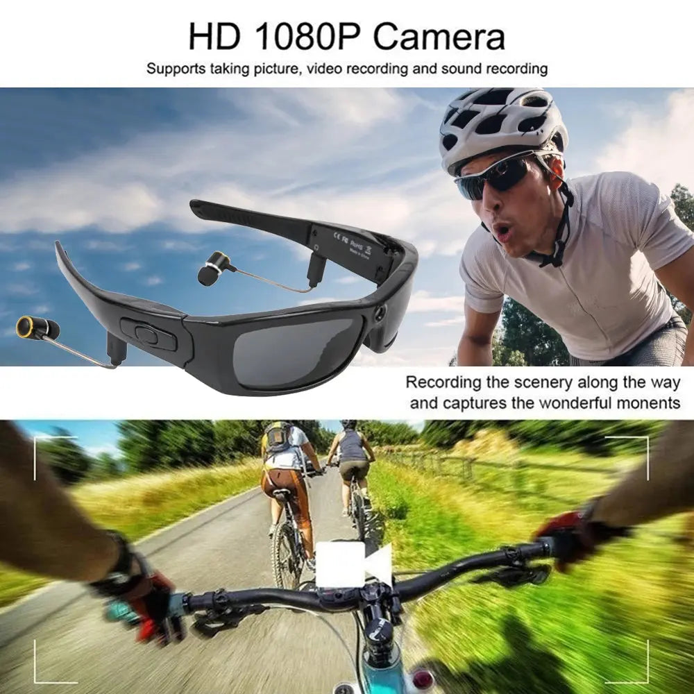 HD 1080P Mini Camcorder Glasses Camera With Bluetooth Headset Polarized Sunglasses Sports Camera Driving Cycling Video Recorder - eboygifts