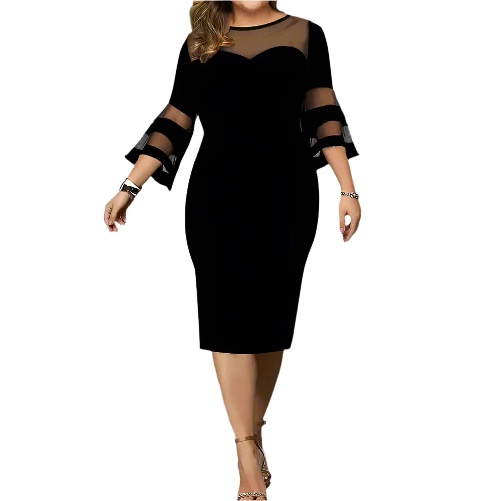 Spring Summer Elegant Fashion Lace Patchwork Plus Size Dresses Women Sexy Mesh Evening Party Vestidos Solid Bodycon Robe Femme  