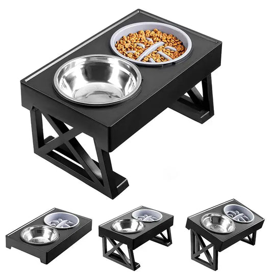 Dog Double Elevated Bowls Stand 3 Adjustable Height Pet Slow Feeding Dish Bowl Medium Big Dog Elevated Food Water Feeders Table - eboygifts