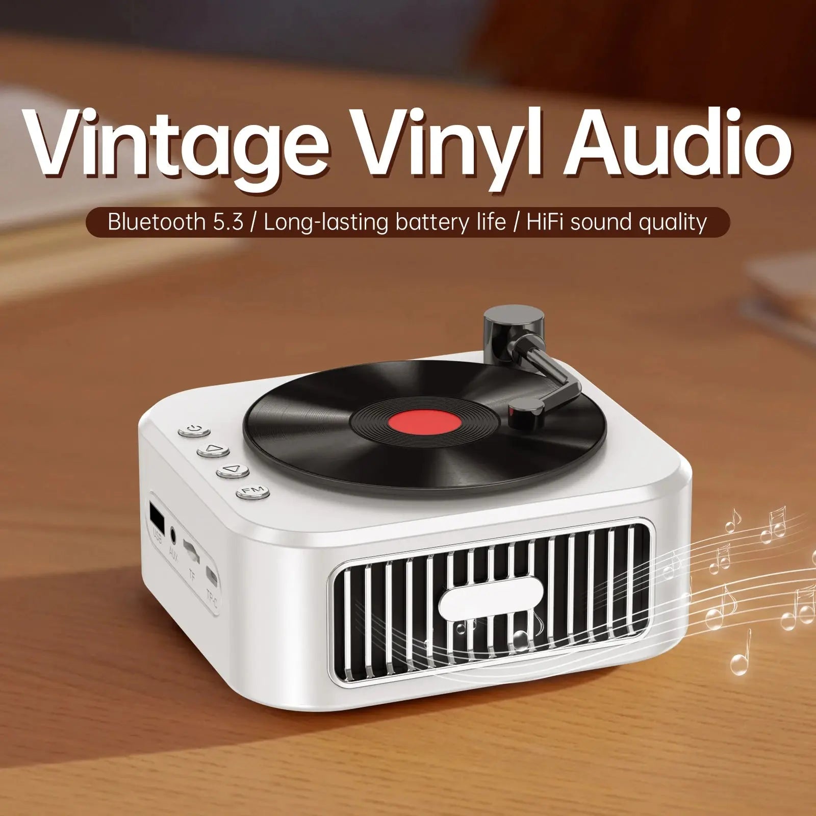 2024 New Retro Vinyl Wireless Bluetooth Speaker Alarm Clock Small Record Player Portable High-quality Audio Home Smart Stereo - eboygifts